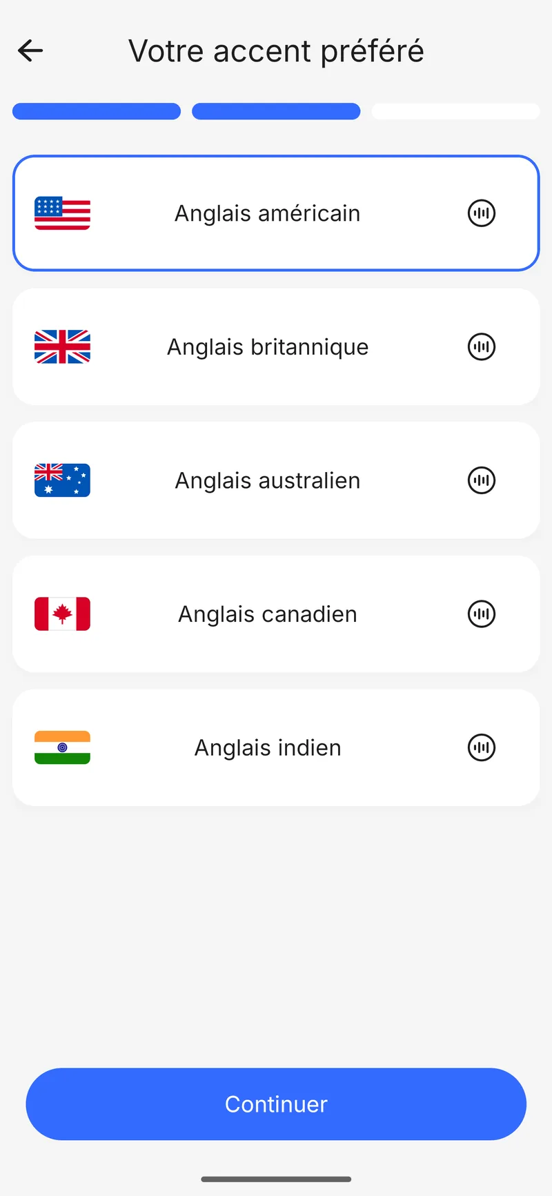 Choix de l’accent à la configuration